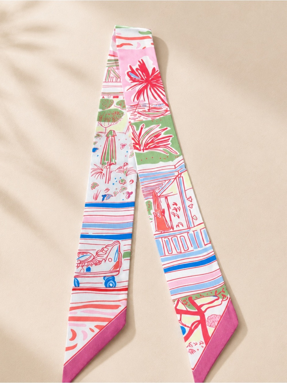 Designer Inspired Pink Tropical Lifestyle Twilly Scarf